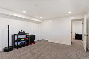 Basement featuring carpet floors