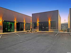 View of outdoor building at dusk