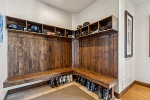 Mudroom featuring light wood-type flooring