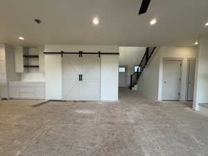 Interior space with a barn door