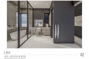 Bathroom with tile patterned flooring and a washtub