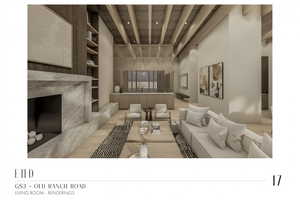 Living room with wooden ceiling and light hardwood / wood-style floors