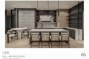 Kitchen featuring hanging light fixtures, light hardwood / wood-style flooring, and tile walls