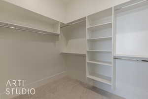 Walk in closet featuring carpet floors