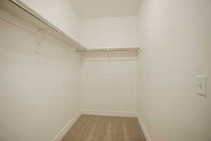 Walk in closet featuring carpet flooring