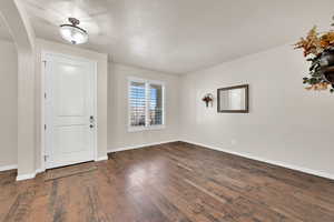 Foyer entrance with dark hardwood / wood-style floors