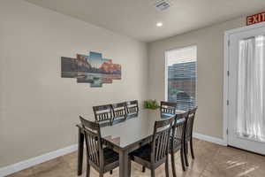 View of tiled dining space