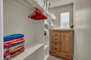 Walk in closet featuring carpet