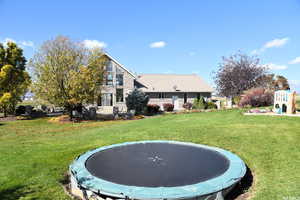 View of yard featuring a trampoline