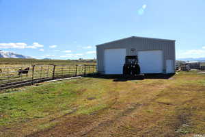 View of outdoor structure featuring a rural view, pasture