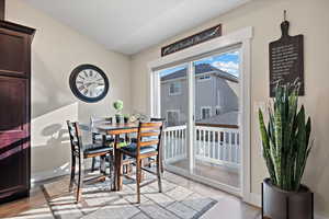 Dining space featuring light hardwood / wood-style floors