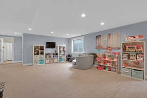 Playroom with carpet floors