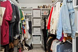 Spacious closet with carpet floors