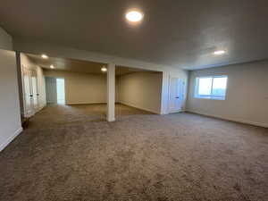 Basement with carpet