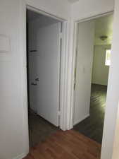 Hallway featuring dark hardwood / wood-style flooring