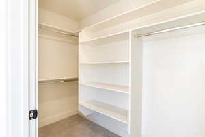 Spacious closet with carpet flooring