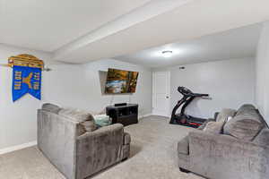 Living room featuring carpet floors