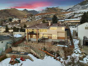 Exterior space featuring a mountain view and a balcony