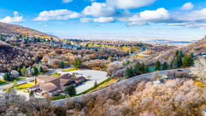 Birds eye view of property with a mountain view