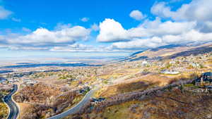 Aerial view featuring a mountain view