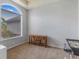 Office with light colored carpet