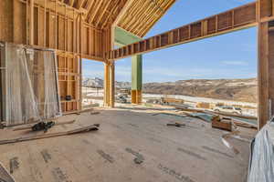 Interior space with a mountain view