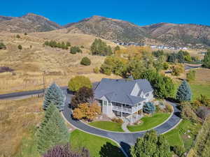 Aerial view featuring a mountain view