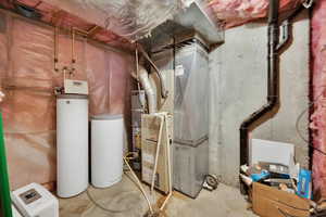 Utilities with heating unit and water softener