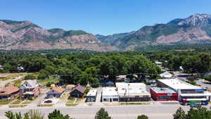 Drone / aerial view with a mountain view