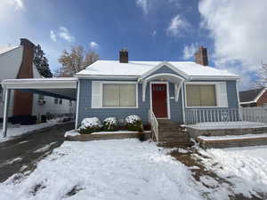 View of front of property featuring covered porch