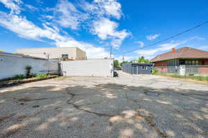 Exterior space with a shed