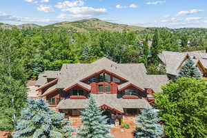 Drone / aerial view featuring a mountain view