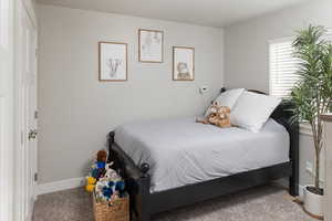 Bedroom featuring carpet floors