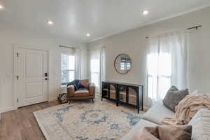 Living room with light hardwood / wood-style flooring