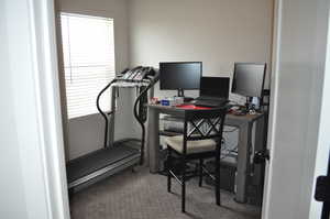 Office space with carpet flooring