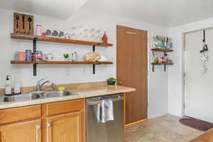 Kitchen with sink and stainless steel dishwasher