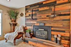 Gas fireplace with custom wood mantle