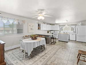 Dining space with ceiling fan