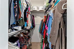 Spacious closet with carpet floors