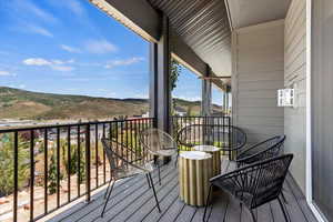 Deck featuring a mountain view