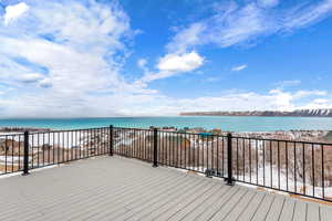 Wooden deck with a water view