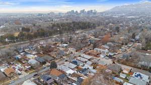 Drone / aerial view with a mountain view