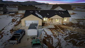 View of front of home featuring a mountain view