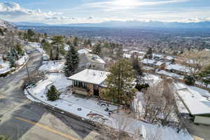 Aerial view featuring a mountain view