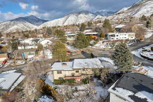 Aerial view featuring a mountain view