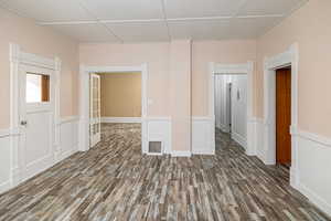 Family room featuring dark wood-type flooring