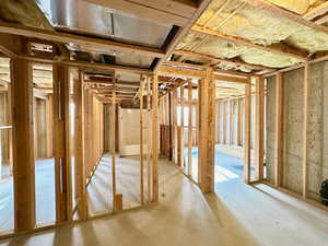 Framed basement with insulation.