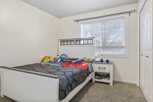 Bedroom with a closet and carpet flooring