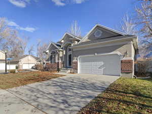 View of front of home featuring a garage