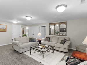 Living room featuring carpet flooring